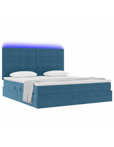 Letto con contenitore e LED Blu Scuro 160 x 200 cm Velluto