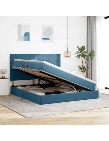 Letto con contenitore e LED Blu Scuro 160 x 200 cm Velluto