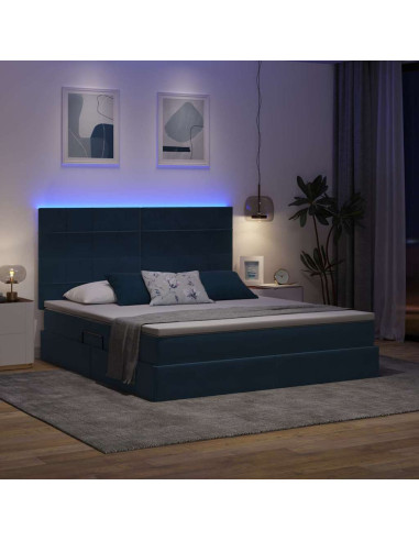 Letto con contenitore e LED Blu Scuro 160 x 200 cm Velluto