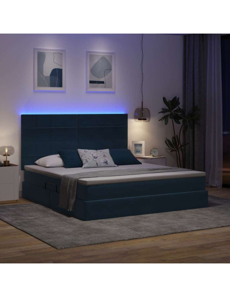 Letto con contenitore e LED Blu Scuro 160 x 200 cm Velluto
