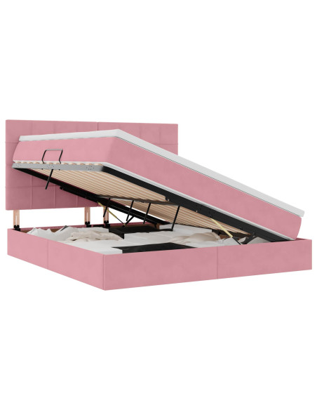 Letto con contenitore e LED con led Rosa 160 x 200 cm Velluto