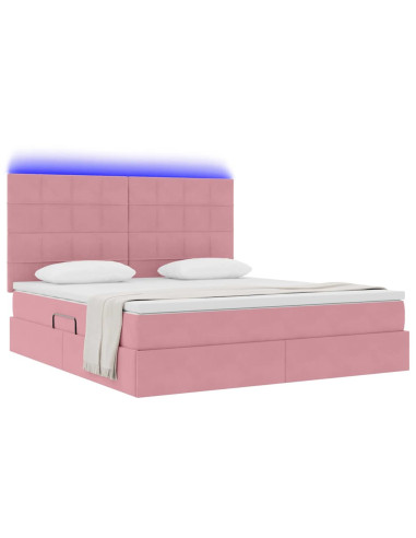 Letto con contenitore e LED con led Rosa 160 x 200 cm Velluto