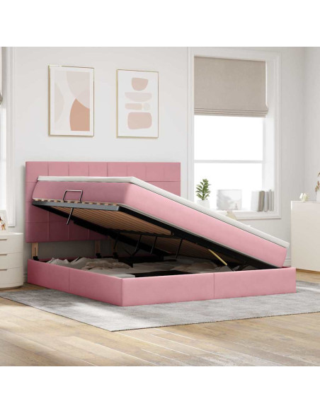 Letto con contenitore e LED con led Rosa 160 x 200 cm Velluto