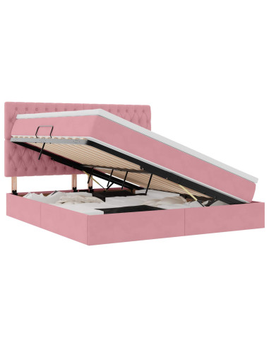 Letto con contenitore e LED con led Rosa 160 x 200 cm Velluto