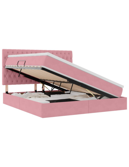 Letto con contenitore e LED con led Rosa 160 x 200 cm Velluto