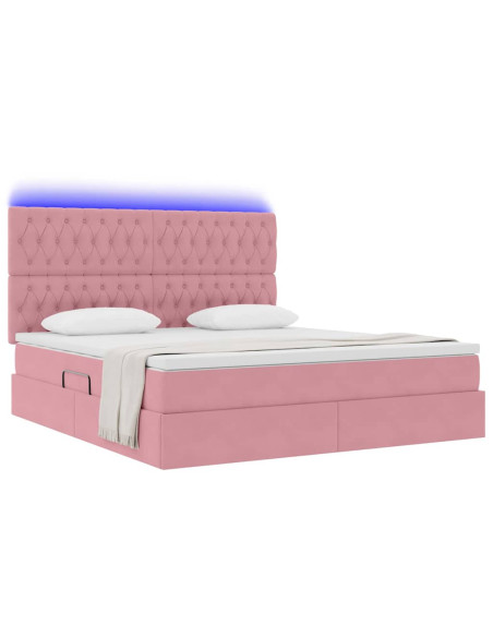 Letto con contenitore e LED con led Rosa 160 x 200 cm Velluto