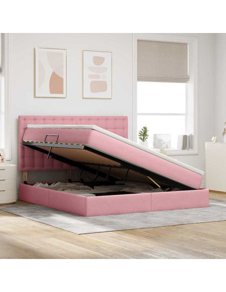 Letto con contenitore e LED con led Rosa 160 x 200 cm Velluto