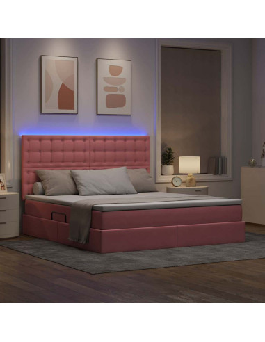 Letto con contenitore e LED con led Rosa 160 x 200 cm Velluto
