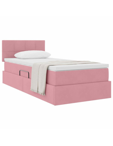 Letto con Contenitore con materasso Rosa 90 x 190 cm Velluto