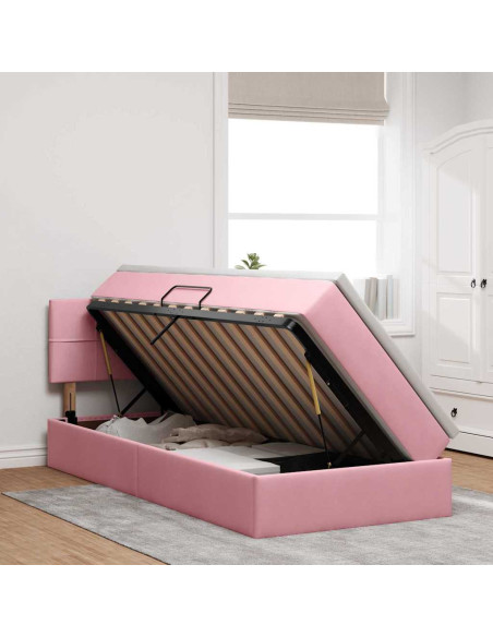 Letto con Contenitore con materasso Rosa 90 x 190 cm Velluto
