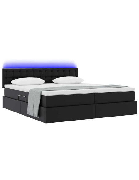 Letto con contenitore e LED Nero 180 x 200 cm Pelle Sintetica