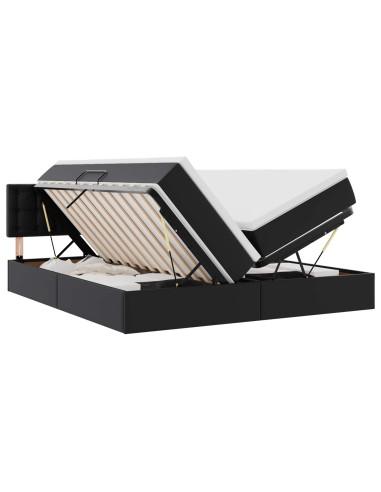 Letto con contenitore e LED Nero 180 x 200 cm Pelle Sintetica