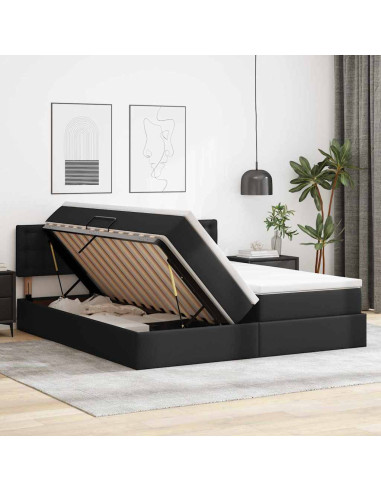 Letto con contenitore e LED Nero 180 x 200 cm Pelle Sintetica