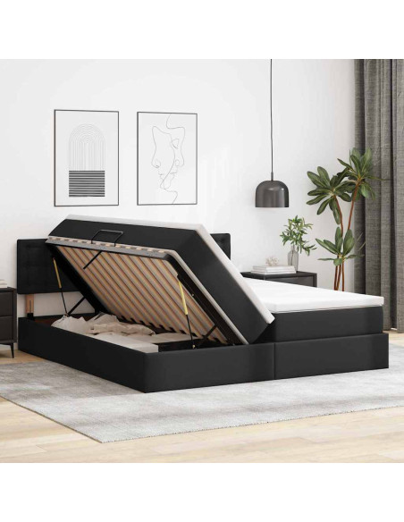 Letto con contenitore e LED Nero 180 x 200 cm Pelle Sintetica