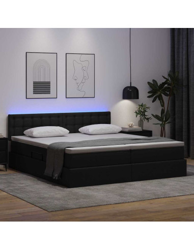 Letto con contenitore e LED Nero 180 x 200 cm Pelle Sintetica