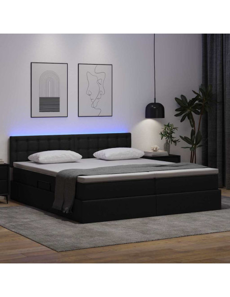 Letto con contenitore e LED Nero 180 x 200 cm Pelle Sintetica