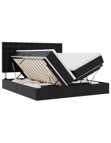 Letto con contenitore e LED Nero 180 x 200 cm Pelle sintetica