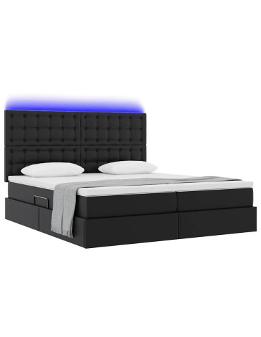Letto con contenitore e LED Nero 180 x 200 cm Pelle sintetica