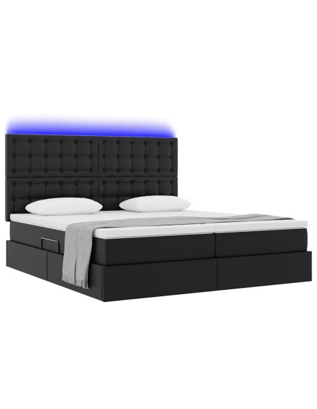 Letto con contenitore e LED Nero 180 x 200 cm Pelle sintetica