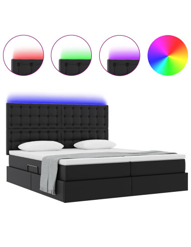 Letto con contenitore e LED Nero 180 x 200 cm Pelle sintetica