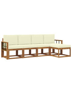 Set di divani 5 pcs Naturale e Crema Legno di Acacia Massello 2