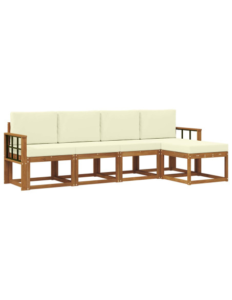 Set di divani 5 pcs Naturale e Crema Legno di Acacia Massello