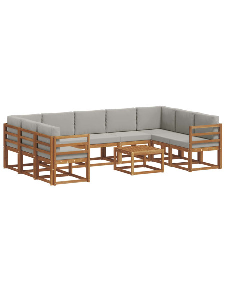Set di divani con cuscino 10 pcs Grigio Naturale e Chiaro
