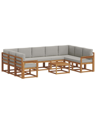 Set di divani con cuscino 10 pcs Grigio Naturale e Chiaro