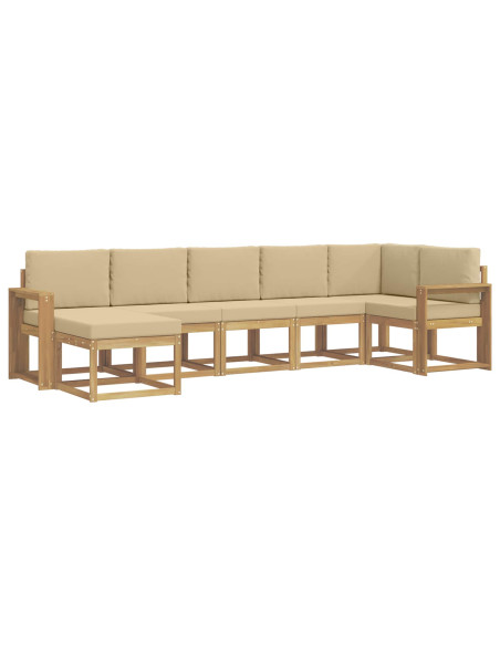 Set di divani da esterno 7 pcs Bianco e Beige Poliestere