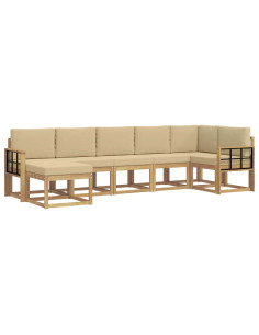 Set di divani da esterno 7 pcs Bianco e Beige Poliestere 2