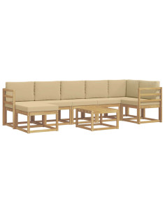 Set di divani da esterno 8 pcs Bianco e Beige Poliestere 2