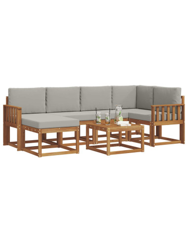 Set di divani da esterno 7 pcs Grigio Naturale e Chiaro