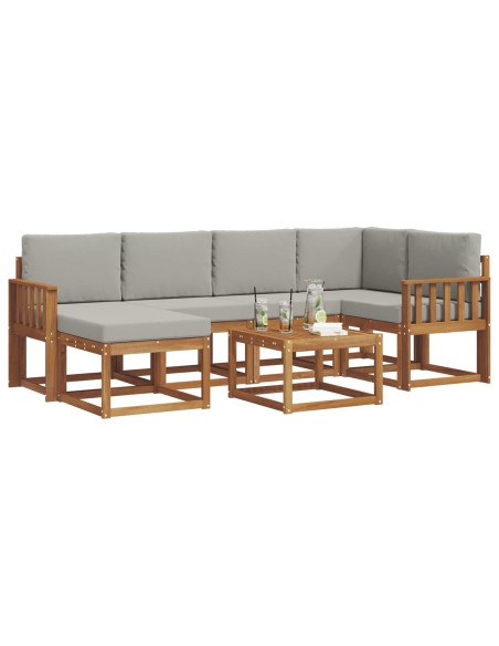 Set di divani da esterno 7 pcs Grigio Naturale e Chiaro
