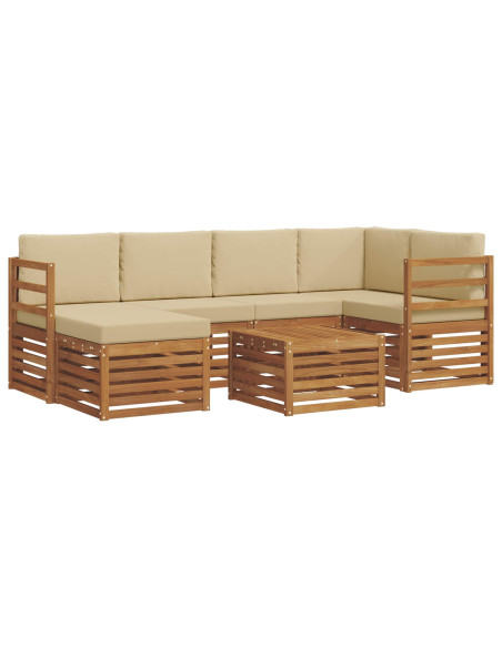 Set divani 7 pcs Naturale e Beige Legno di Acacia Massello