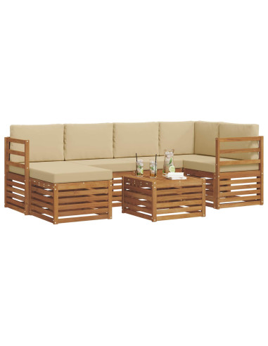 Set divani 7 pcs Naturale e Beige Legno di Acacia Massello