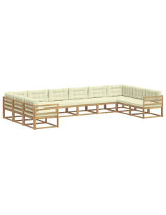 Set di divani da esterno con cuscino 10 pcs Bianco e Crema 2