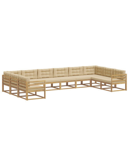 Set di divani da esterno con cuscino 10 pcs Bianco e Beige