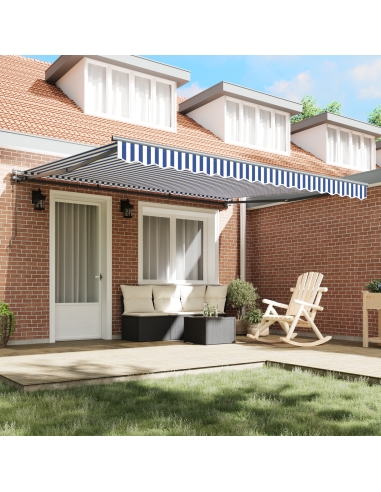 Tenda Retrattile Blu e Bianco 400 × 300 cm Poliestere e Metallo