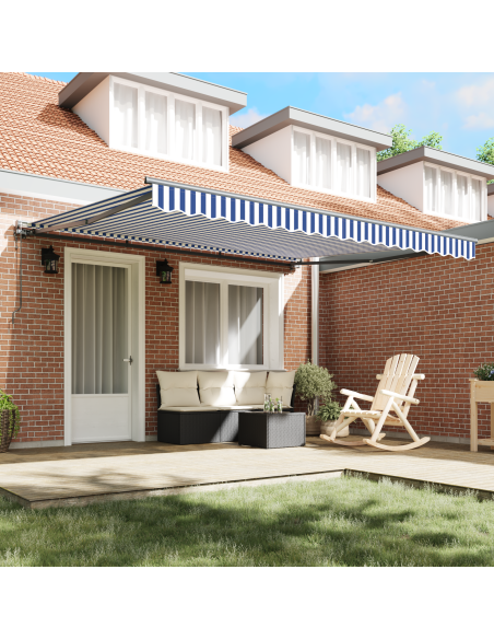 Tenda Retrattile Blu e Bianco 400 × 300 cm Poliestere e Metallo
