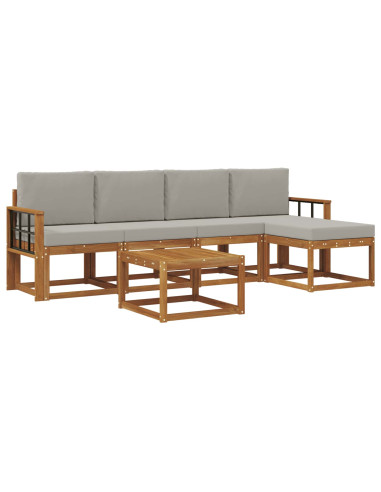 Set di divani da esterno 6 pcs Grigio Naturale e Chiaro