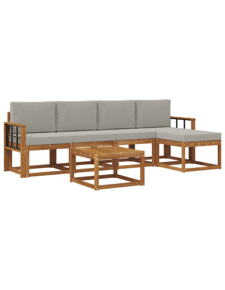 Set di divani da esterno 6 pcs Grigio Naturale e Chiaro