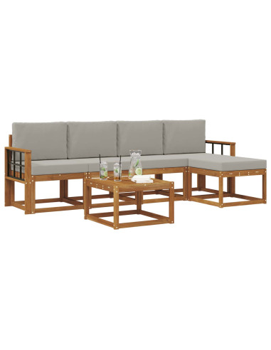 Set di divani da esterno 6 pcs Grigio Naturale e Chiaro