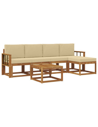 Set di divani da esterno con cuscino 6 pcs Naturale e Beige