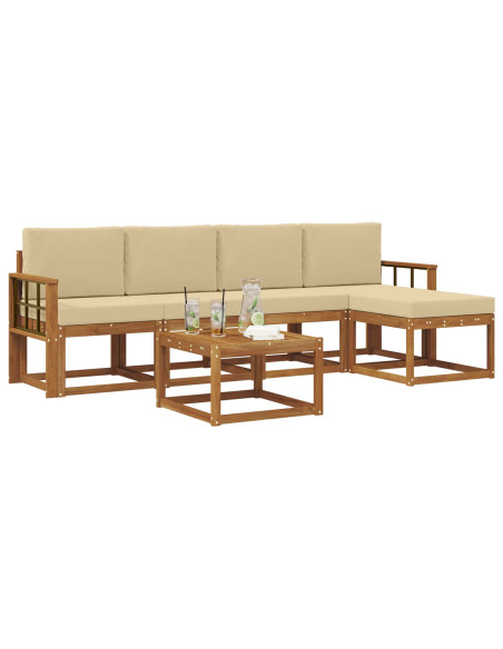 Set di divani da esterno con cuscino 6 pcs Naturale e Beige