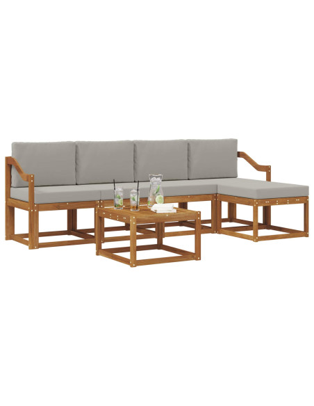 Set di divani da esterno 6 pcs Grigio Naturale e Chiaro