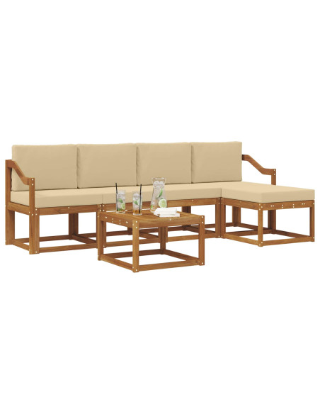 Set di divani da esterno con cuscino 6 pcs Naturale e Beige