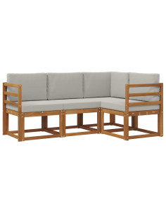 Set di divani da esterno 4 pcs Grigio Naturale e Chiaro 2