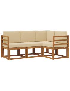 Set di divani da esterno con cuscino 4 pcs Naturale e Beige 2