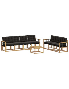 Set di divani da esterno con cuscino 8 pcs Bianco e Nero 2