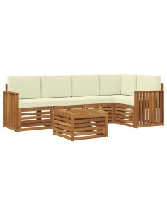 Set divani 6 pcs Naturale e Crema Legno di Acacia Massello 2